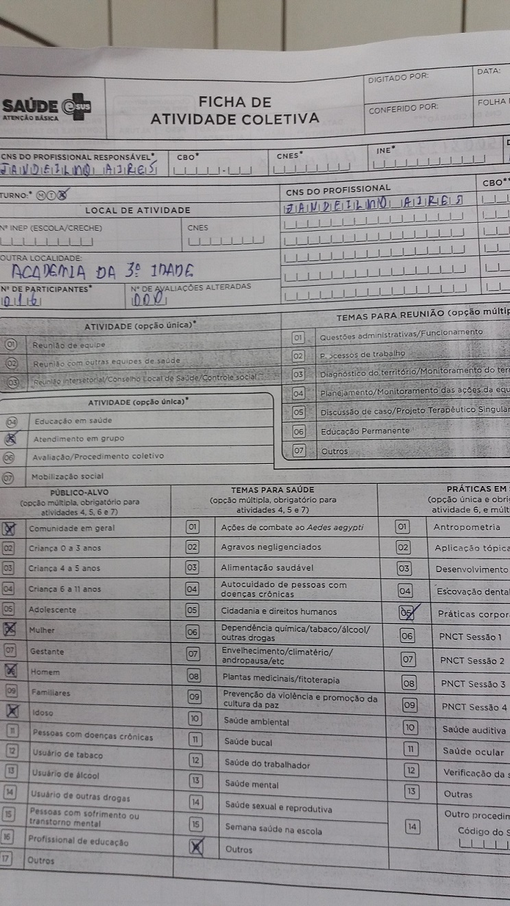 Ficha de atividade coletiva