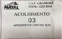 Figura 3: Modelo da ficha distribuída aos pacientes para serem atendidos no acolhimento.