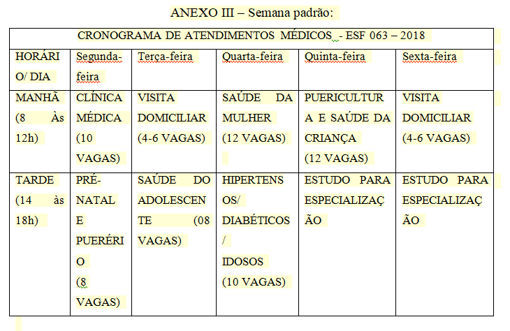 Cronograma de atendimento